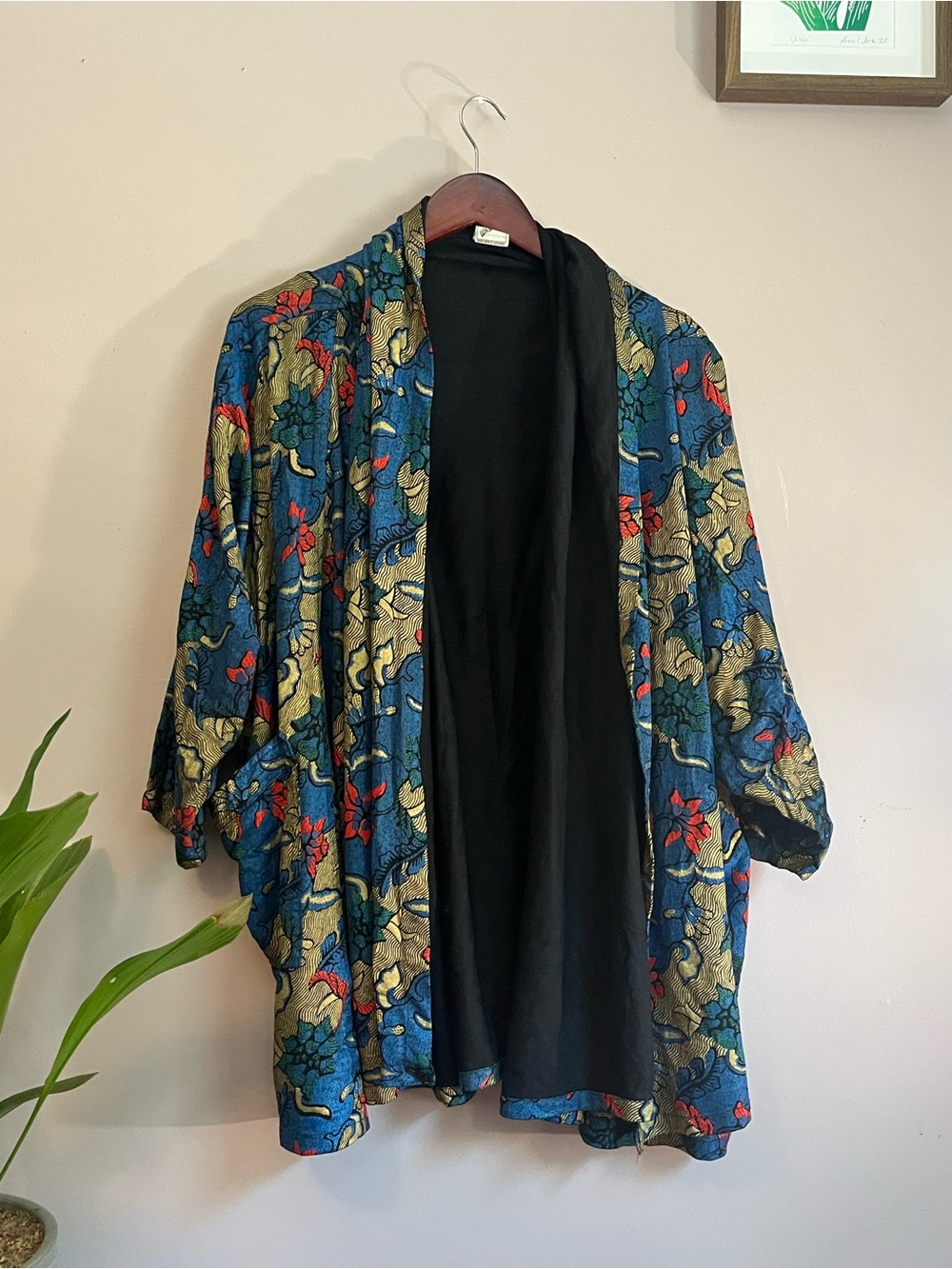 Vintage Women's Blue Hand Painted Floral Jacket